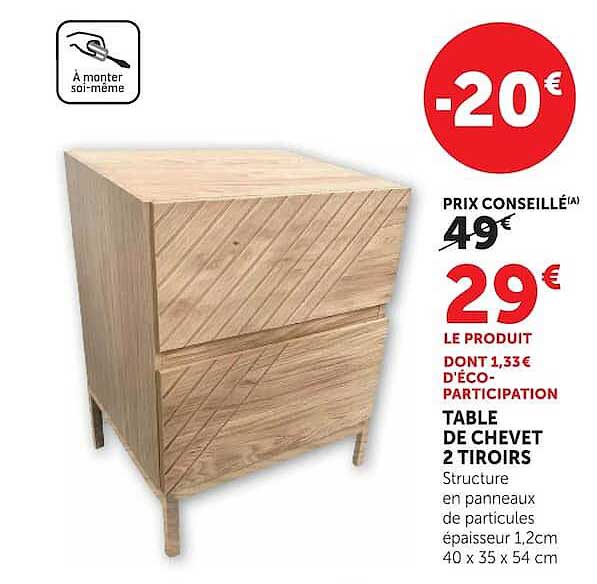 TABLE DE CHEVET 2 TIROIRS