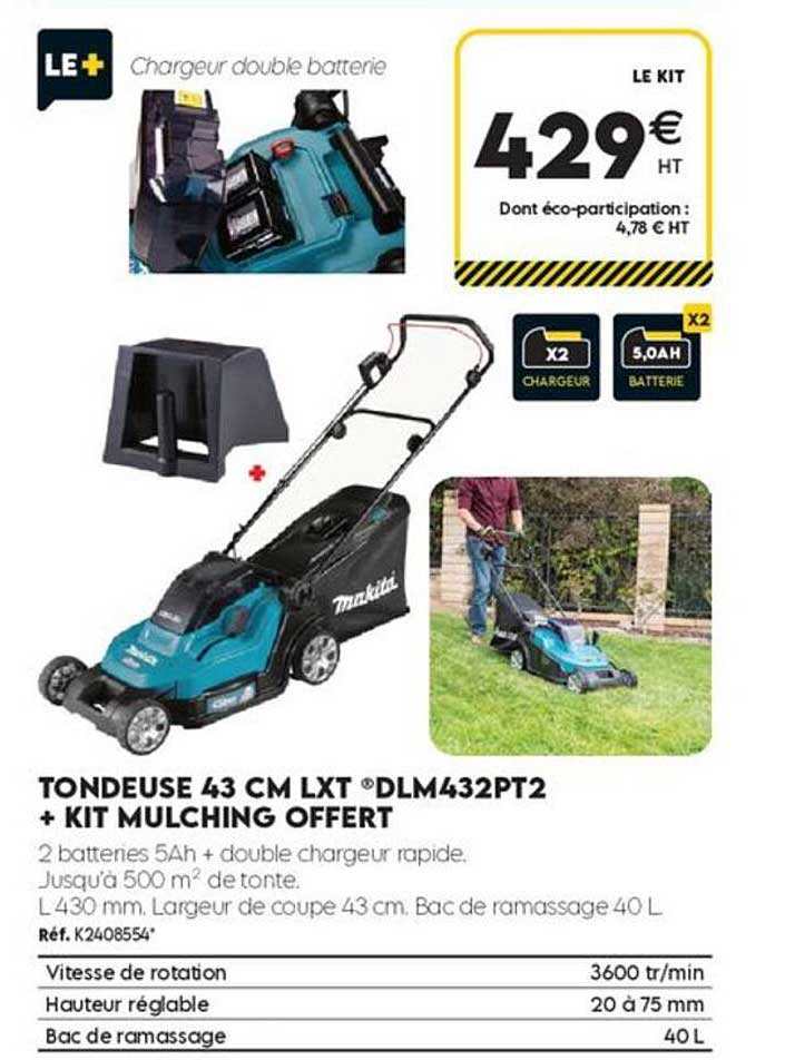 TONDEUSE 43 CM LXT ®DLM432PT2 + KIT MULCHING OFFERT