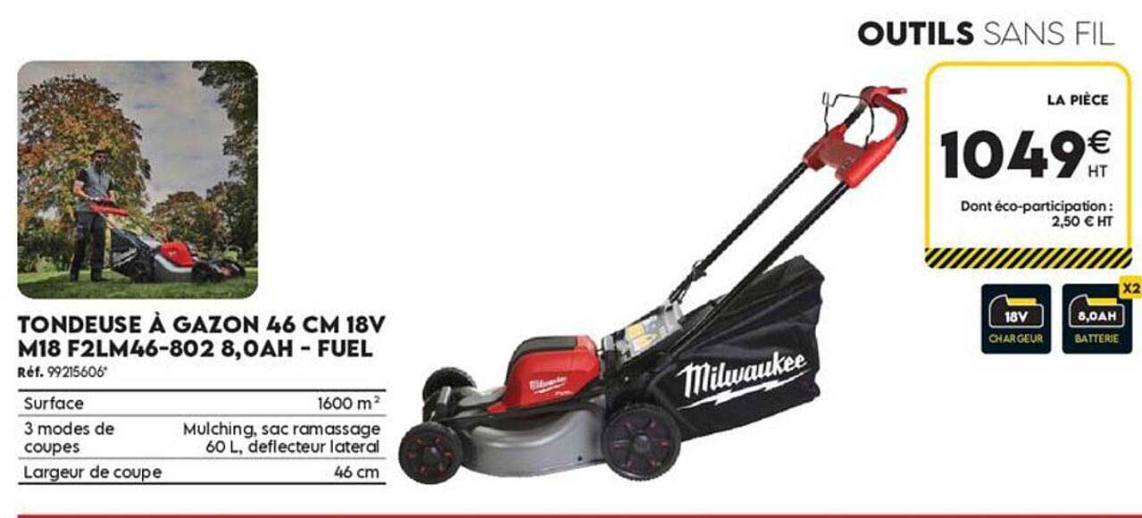 TONDEUSE À GAZON 46 CM 18V M18 F2LM46-802 8,0AH - FUEL
