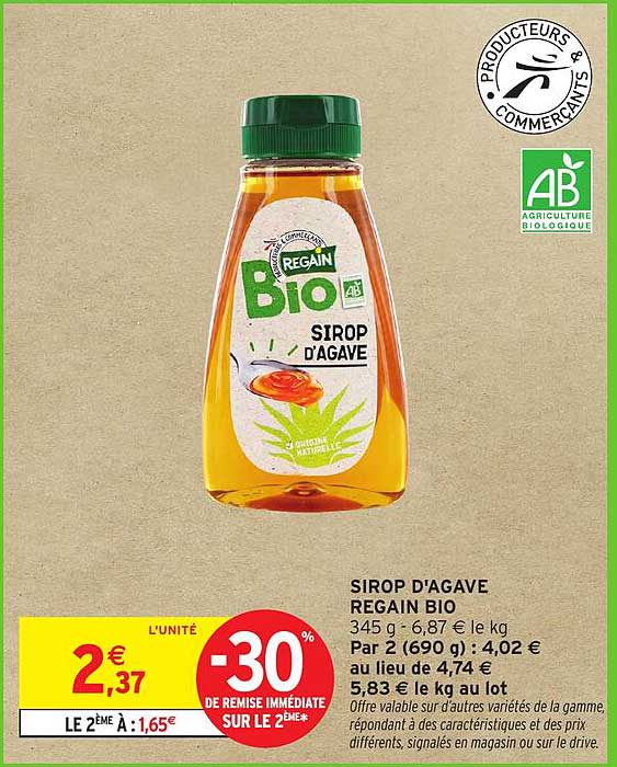 Promo Sirop D'agave Regain Bio chez Intermarch Hyper - 123Catalogue.fr