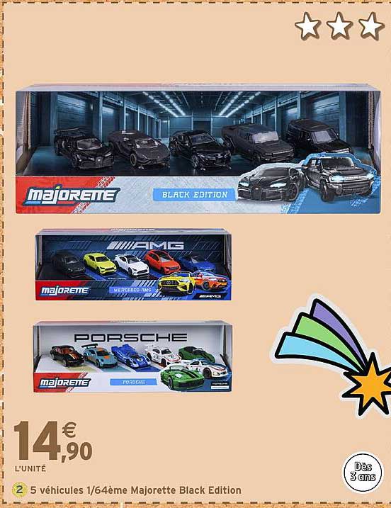 5 véhicules 1/64ème Majorette Black Edition