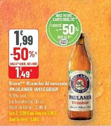 Bière Blanche Allemande PAULANER WEISSBIER -50%