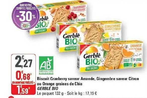 Biscuit Cranberry saveur Amande, Gingembre saveur Citron ou Orange graines de Chia