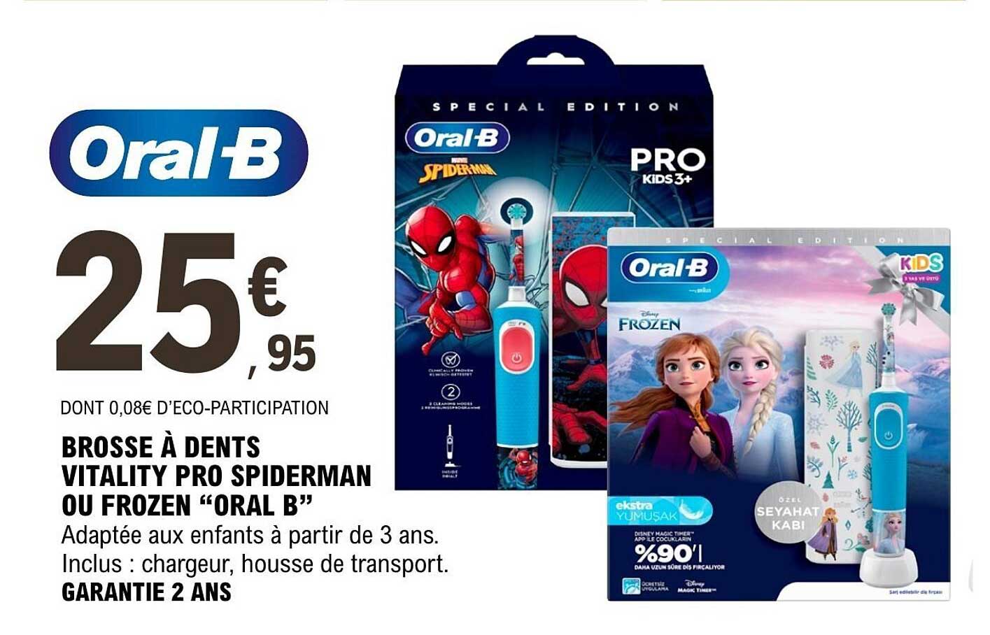 BROSSE À DENTS VITALITY PRO SPIDERMAN OU FROZEN "ORAL B"