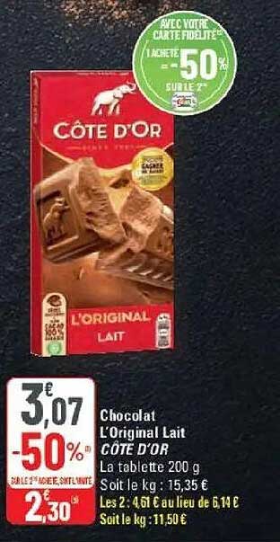Chocolat L'Original Lait CÔTE D'OR