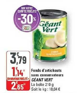 Fonds d'artichauts sans conservateurs GÉANT VERT