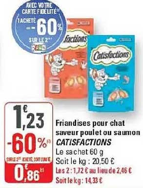 Friandises pour chat saveur poulet ou saumon CATISFACTIONS