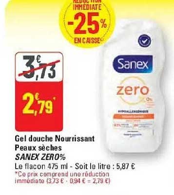 Gel douche Nourrissant Peaux sèches SANEX ZERO%