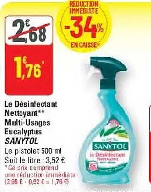 Le Désinfectant Nettoyant** Multi-Usages Eucalyptus SANYTOL