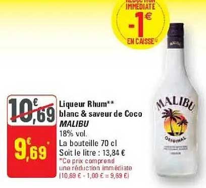 Liqueur Rhum** blanc & saveur de Coco MALIBU