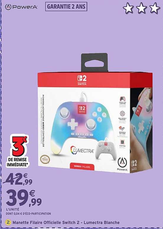 Manette Filaire Officielle Switch 2 - Lumectra Blanche
