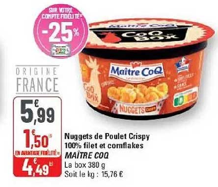 Nuggets de Poulet Crispy 100% filet et cornflakes