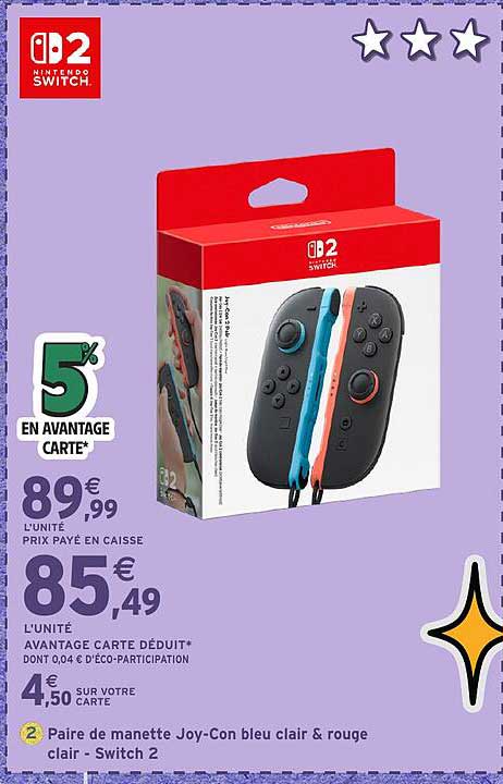 Paire de manette Joy-Con bleu clair & rouge clair - Switch 2