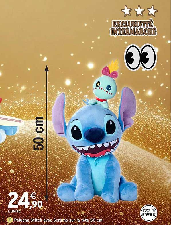 Peluche Stitch avec Scrump sur la tête 50 cm