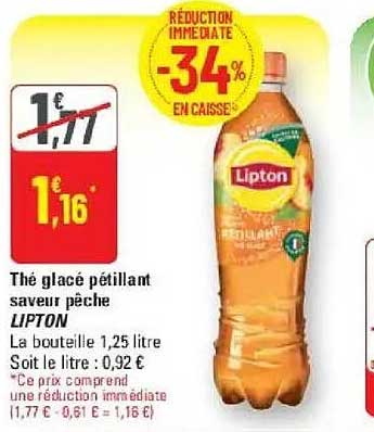 Thé glacé pétillant saveur pêche LIPTON