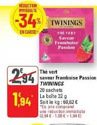 Thé vert saveur Framboise Passion TWININGS