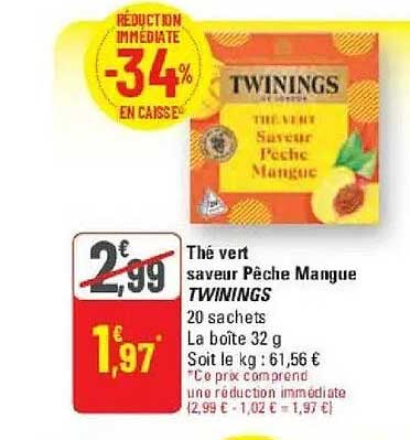 Thé vert saveur Pêche Mangue TWININGS