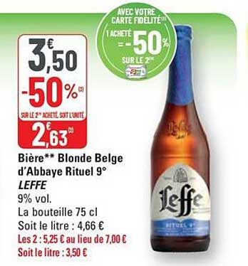 Bière** Blonde Belge d'Abbaye Rituel 9° LEFFE