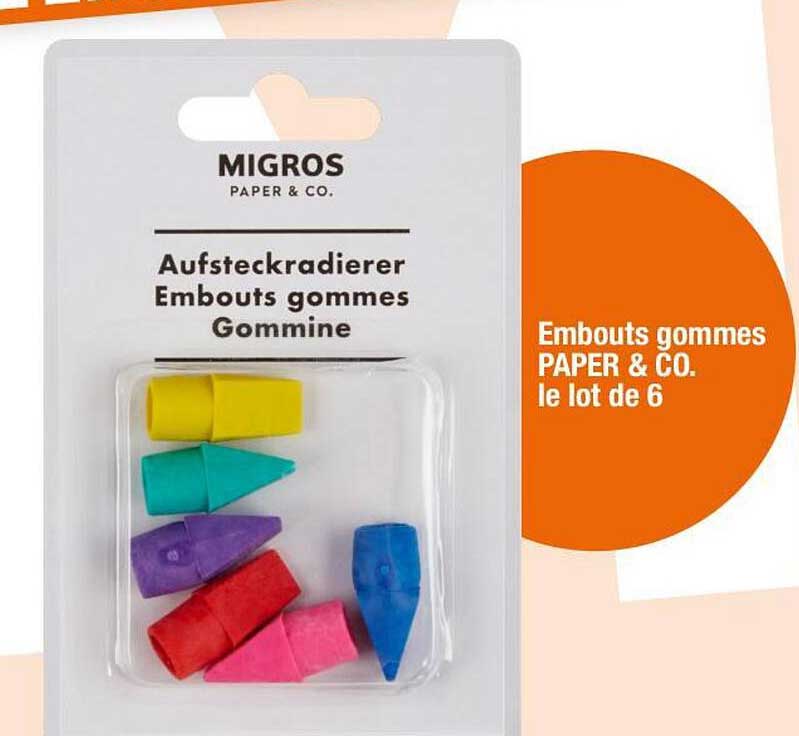 Embouts gommes PAPER & CO. le lot de 6