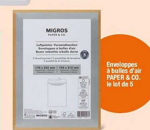 Enveloppes à bulles d'air PAPER & CO. le lot de 5