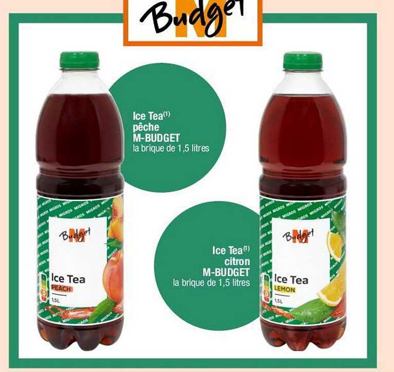 Ice Tea(*) pêche M-BUDGET la brique de 1,5 litres
