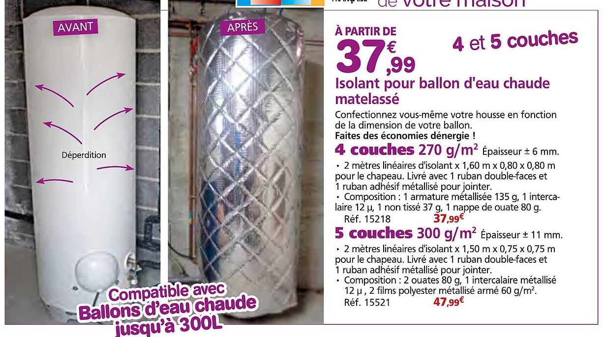Isolant pour ballon d'eau chaude matelassé