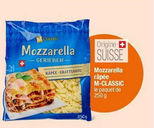 Mozzarella râpée M-CLASSIC le paquet de 250 g