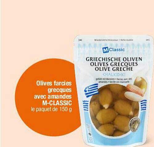 Olives fârcies greques avec amandes M-CLASSIC le paquet de 150 g