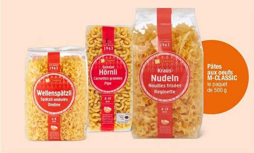 Pâtes aux oeufs M-CLASSIC le paquet de 500 g