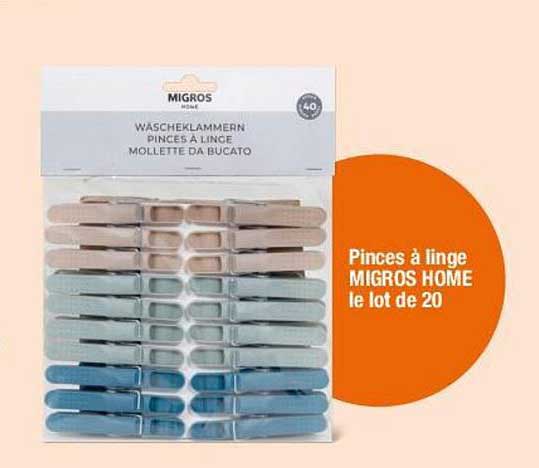 Pinces à linge MIGROS HOME le lot de 20