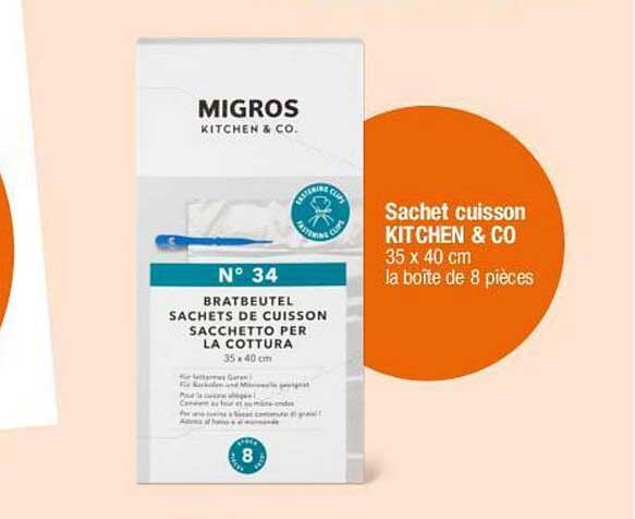 Sachet cuisson KITCHEN & CO 35 x 40 cm la boîte de 8 pièces