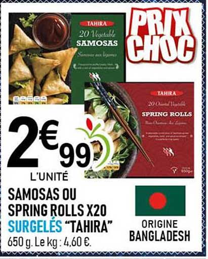SAMOSAS OU SPRING ROLLS X20 SURGELÉS “TAHIRA”