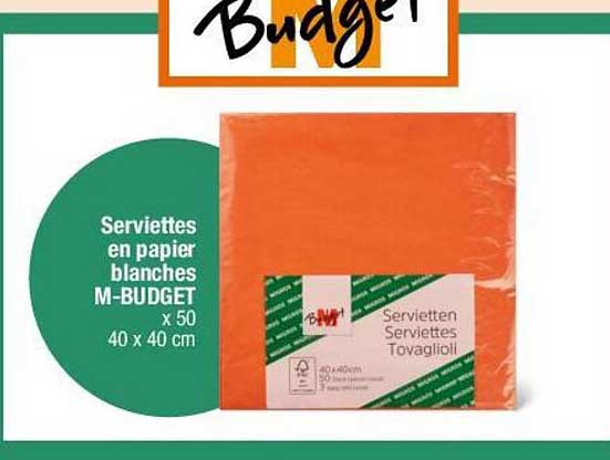 Serviettes en papier blanches M-BUDGET x 50 40 x 40 cm