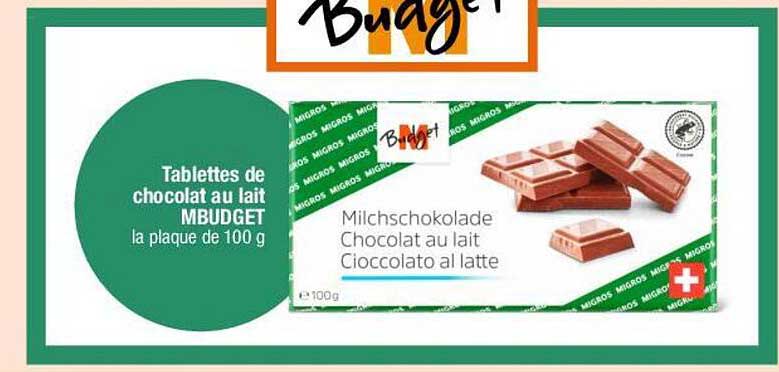 Tablettes de chocolat au lait MBUDGET la plaque de 100 g