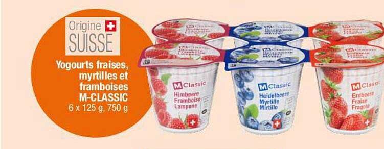 Yogourts fraises, myrtilles et framboises M-CLASSIC