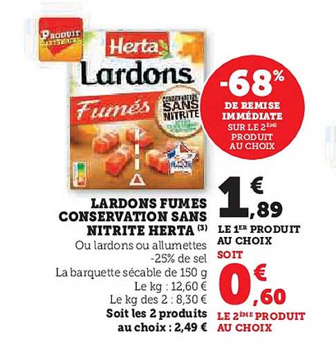 Lardons fumés conservation sans nitrite Herta
