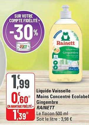 Liquide Vaisselle Mains Concentré Ecolabel Gingembre RAINETT