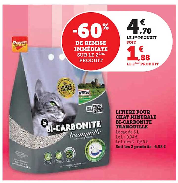 LITIÈRE POUR CHAT MINÉRALE BI-CARBONITE TRANQUILLES
