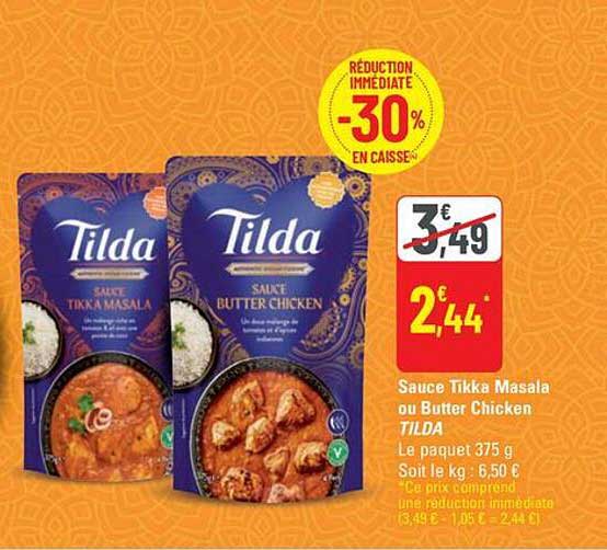 Sauce Tikka Masala ou Butter Chicken TILDA