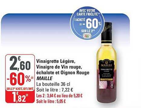 Vinaigrette Légère, Vinaigre de Vin rouge, échalote et Oignon Rouge MAILLE