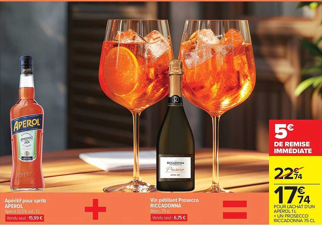 Apéritif pour spritz APEROL + Vin pétillant Prosecco RICCADONNA