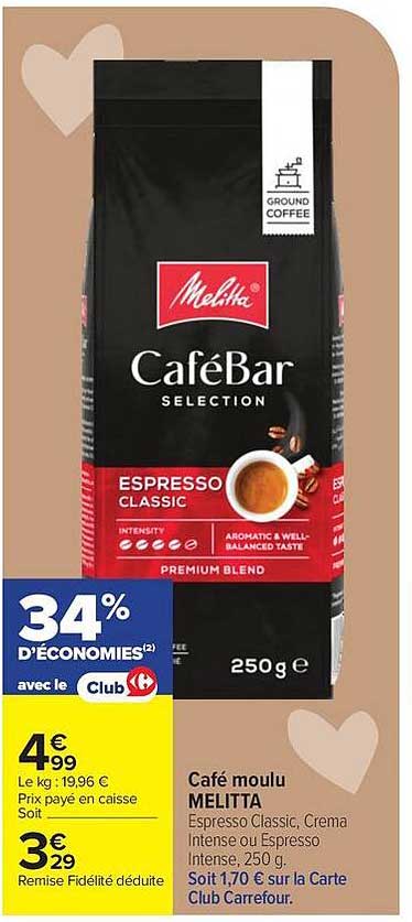 Café moulu MELITTA Espresso Classic, Crema Intense ou Espresso Intense, 250 g