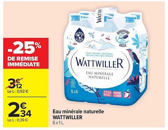 Eau minérale naturelle WATTWILLER 6 x 1L.