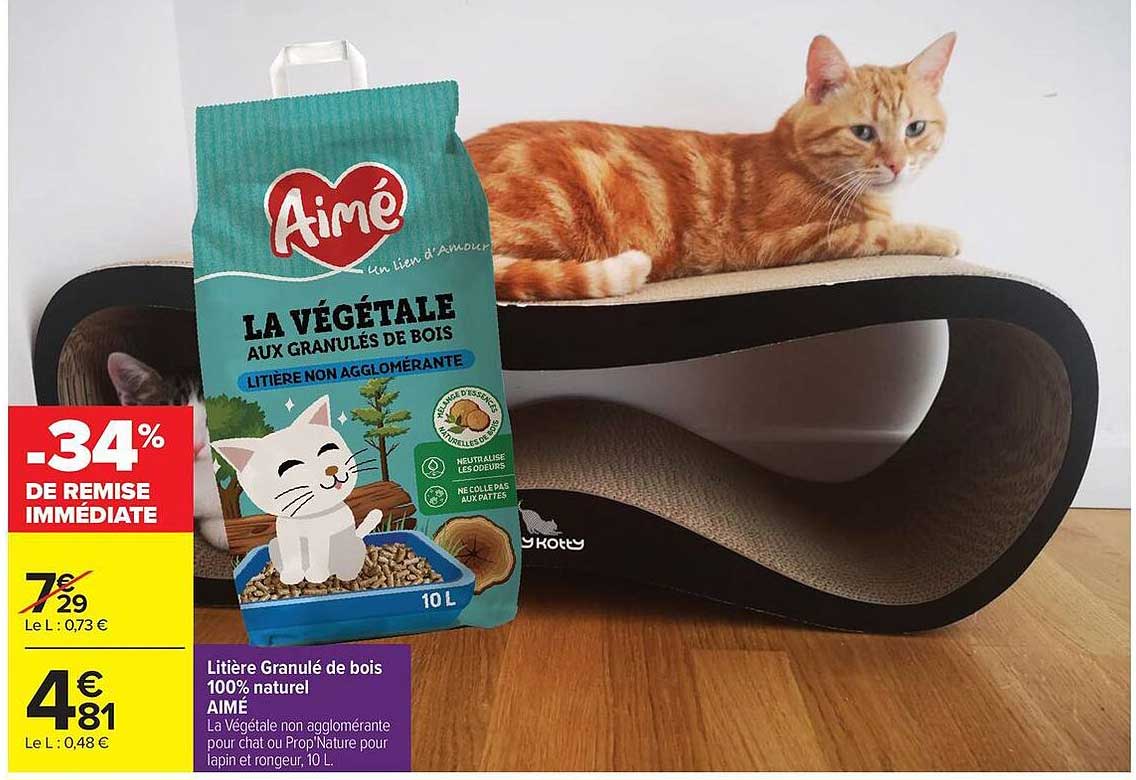 Litière Granulé de bois 100% naturel AIMÉ La Végétale non agglomérante pour chat ou Prop’Nature pour lapin et rongeur, 10 L