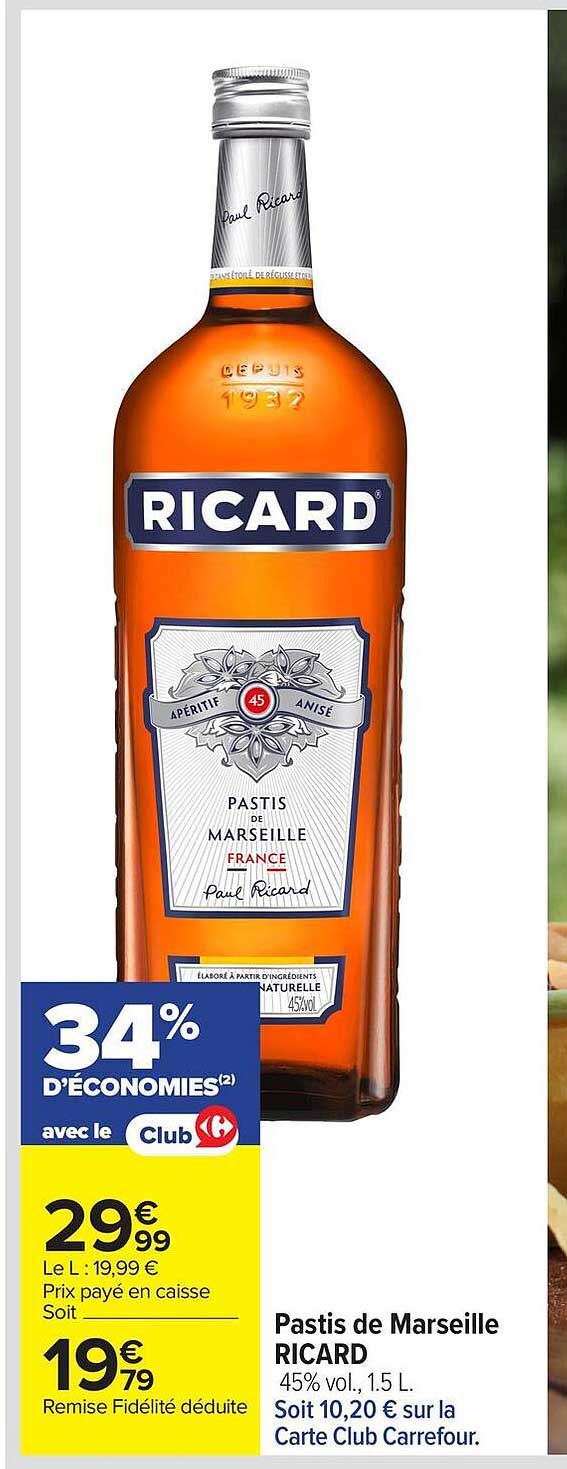 Pastis de Marseille RICARD 45% vol., 1.5 L