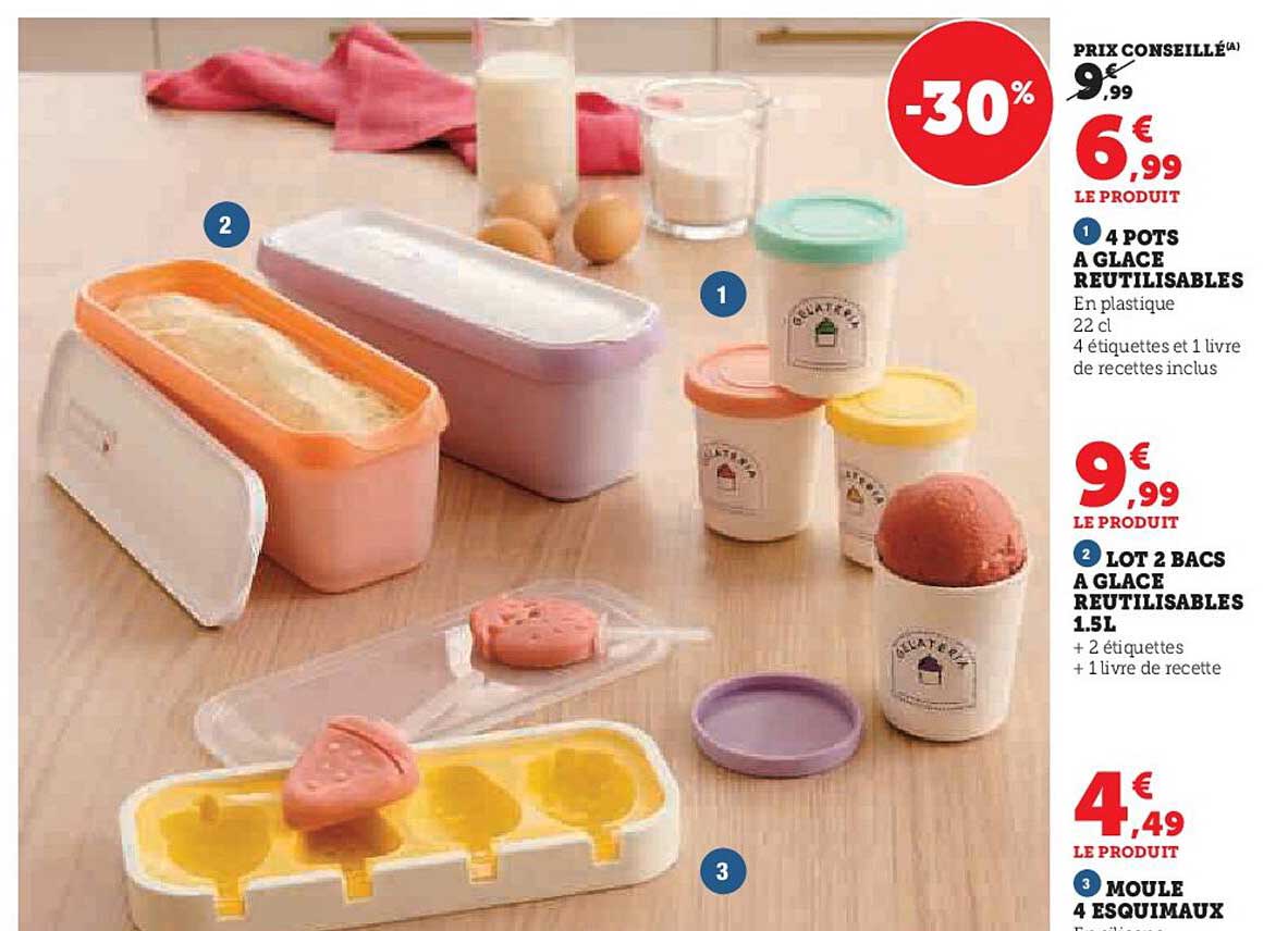 4 POTS À GLACE RÉUTILISABLES