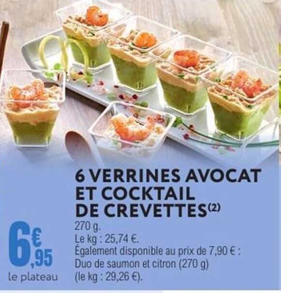6 verrines avocat et cocktail de crevettes