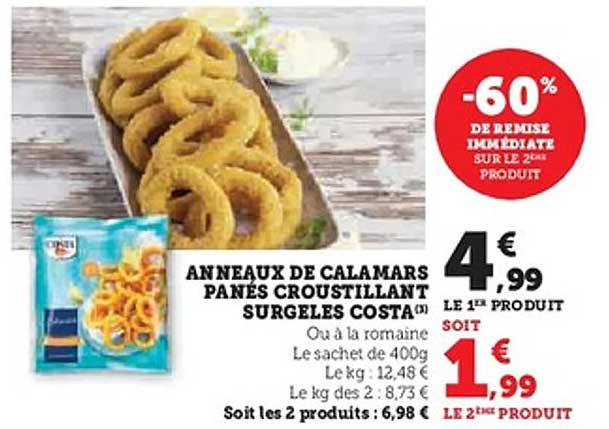 ANNEAUX DE CALAMARS PANÉS CROUSTILLANT SURGELES COSTA