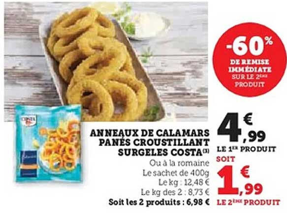 ANNEAUX DE CALAMARS PANÉS CROUSTILLANT SURGELÉS COSTA