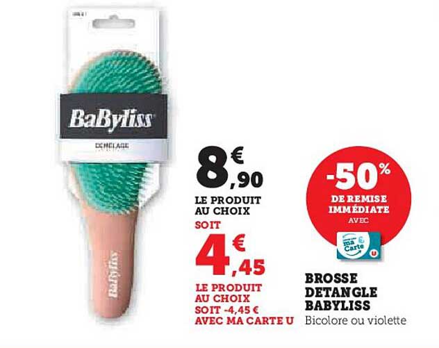 BROSSE DETANGLE BABYLISS Bicolore ou violette